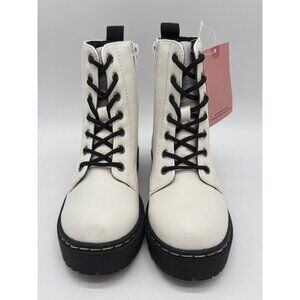 Sincerely Jules Girls White Combat Boots With Black Laces Side Zippers & Pull Ta